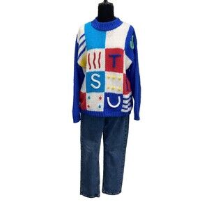 Exclusive Imports Vintage Colorful Abstract Funky 80s Chunky Sweater Size Medium